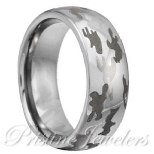 Hunting Wedding Bands
 Tungsten Mens Army Camouflage Ring Black Silver Snow Camo