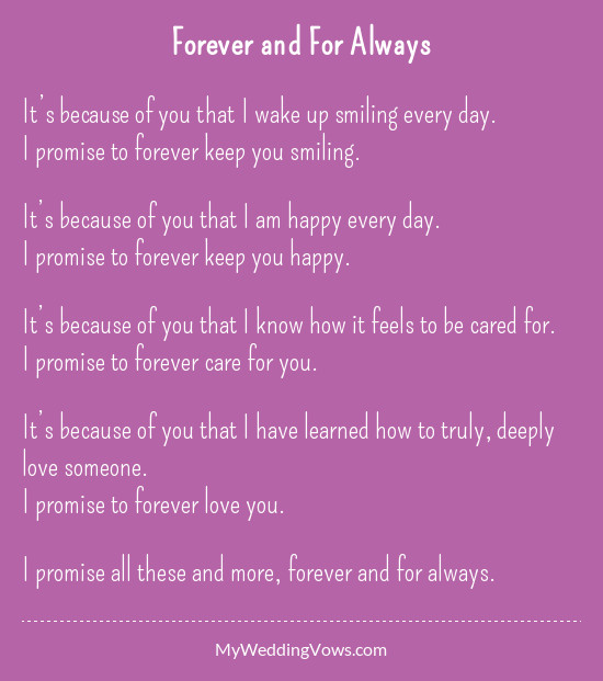 I Promise Wedding Vows
 Forever and For Always