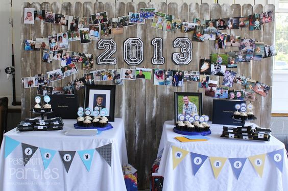 Ideas For Guys High School Graduation Party
 Use mini clothespins and ribbon to display pics of the
