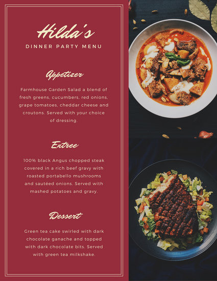 Indian Dinner Menu Ideas For A Party
 Food Overlay Dinner Party Menu Templates by Canva