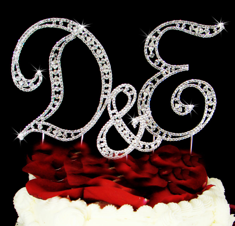 Initial Wedding Cake Toppers
 3 Vintage Crystal Monogram Wedding Cake Topper Initial Top