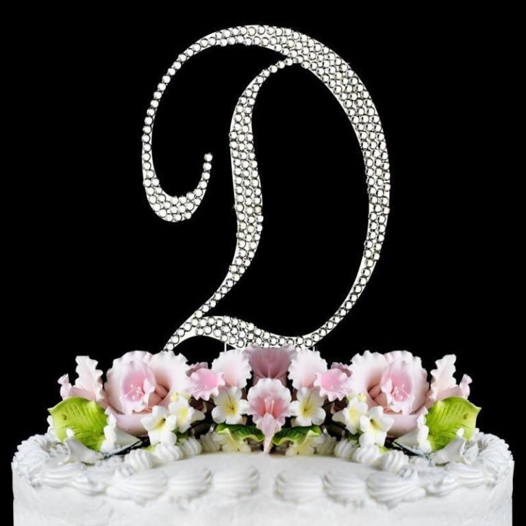 Initial Wedding Cake Toppers
 Crystal Rhinestone Covered Silver Monogram Wedding Cake