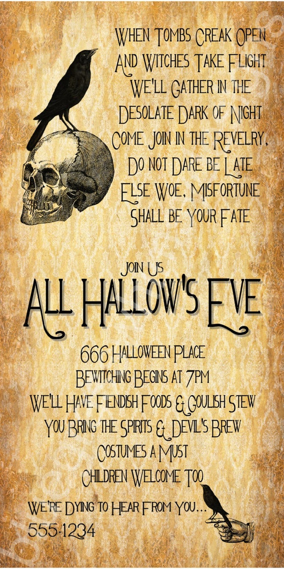 Invitation Ideas For Halloween Party
 All Hallow s Eve Halloween Party Invitation 4x8 5x7 4x6