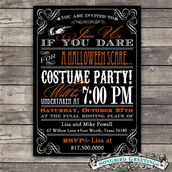 Invitation Ideas For Halloween Party
 Items similar to DIY vintage Halloween party invitation