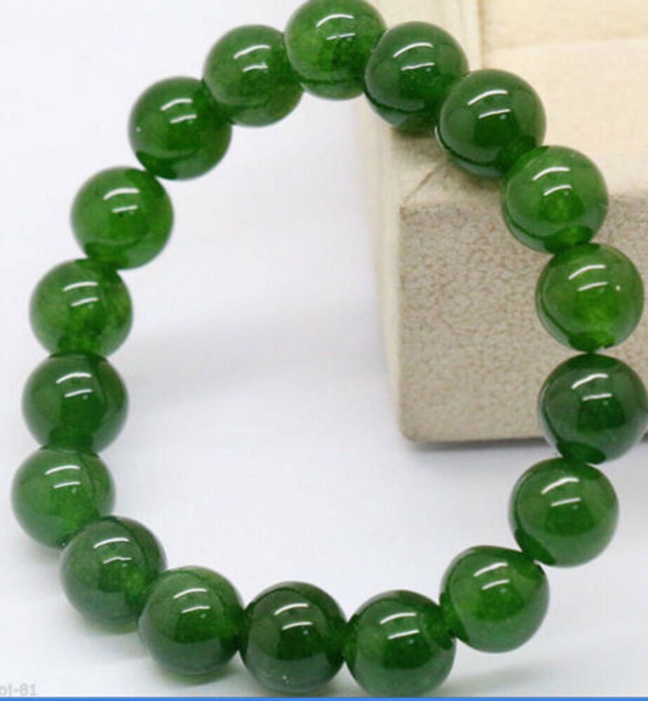 Jade Bead Bracelet
 Natural 10mm Dark Green Jade Round Gemstone Beads Stretchy