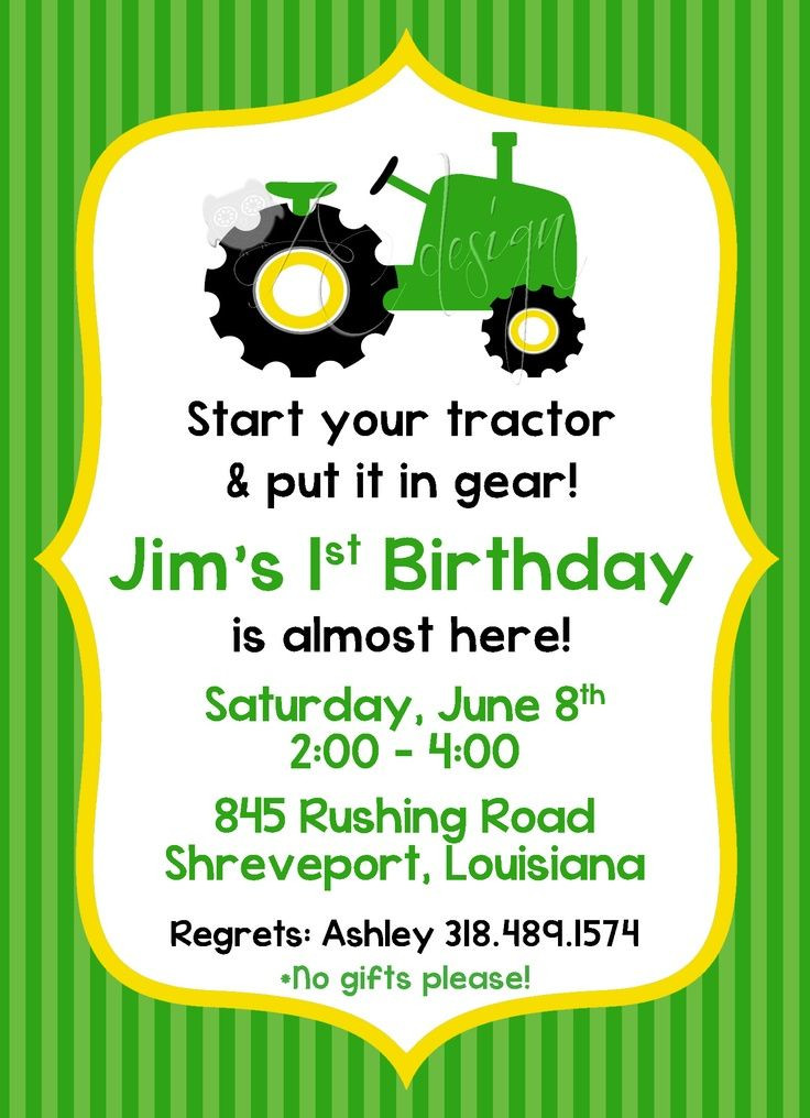 John Deere Birthday Party Invitations
 John Deere Tractor birthday invitation