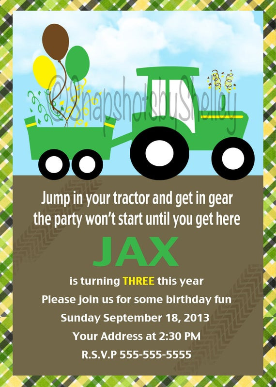 John Deere Birthday Party Invitations
 Personalized John Deere Birthday Invitation by