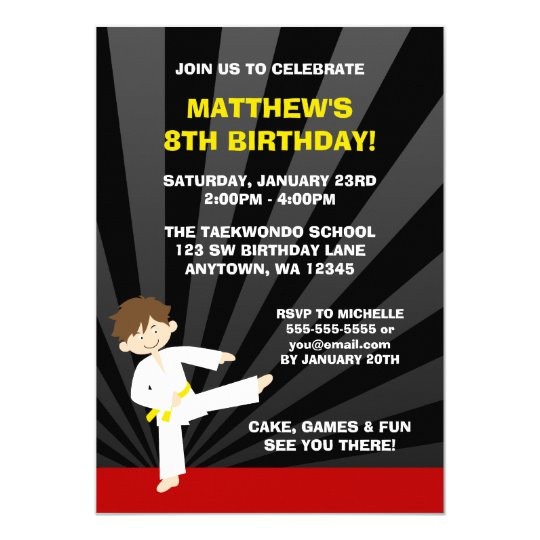 Karate Birthday Invitations
 Taekwondo Karate Yellow Belt Birthday Invitations