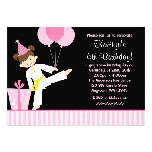 Karate Birthday Invitations
 Pink Balloons Taekwondo Karate Girl Birthday 5" X 7