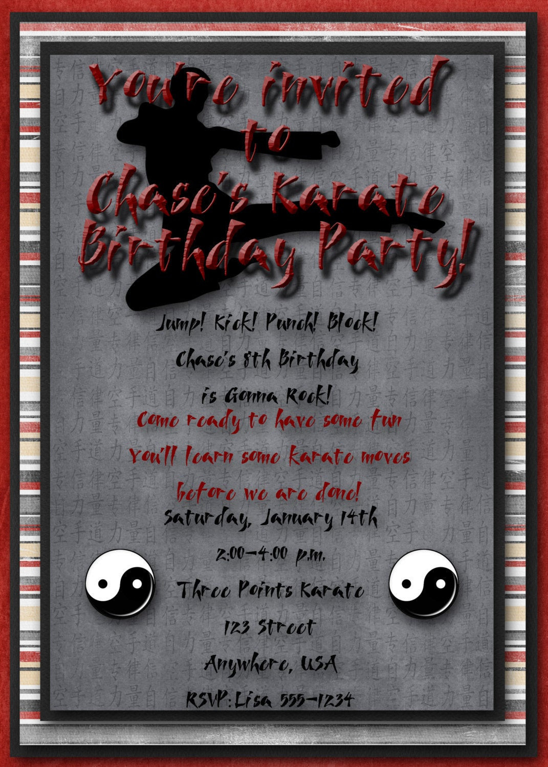 Karate Birthday Invitations
 Karate Martial Arts Birthday Party Invitation