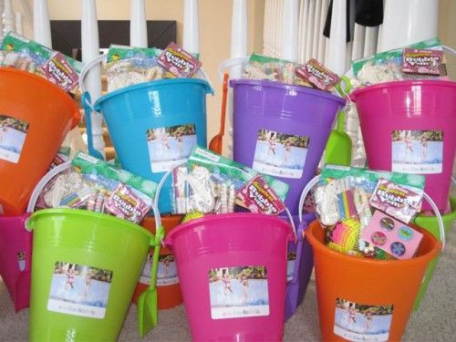 Kids Beach Party Favor Ideas
 beach pail filled with candy as a goo bag