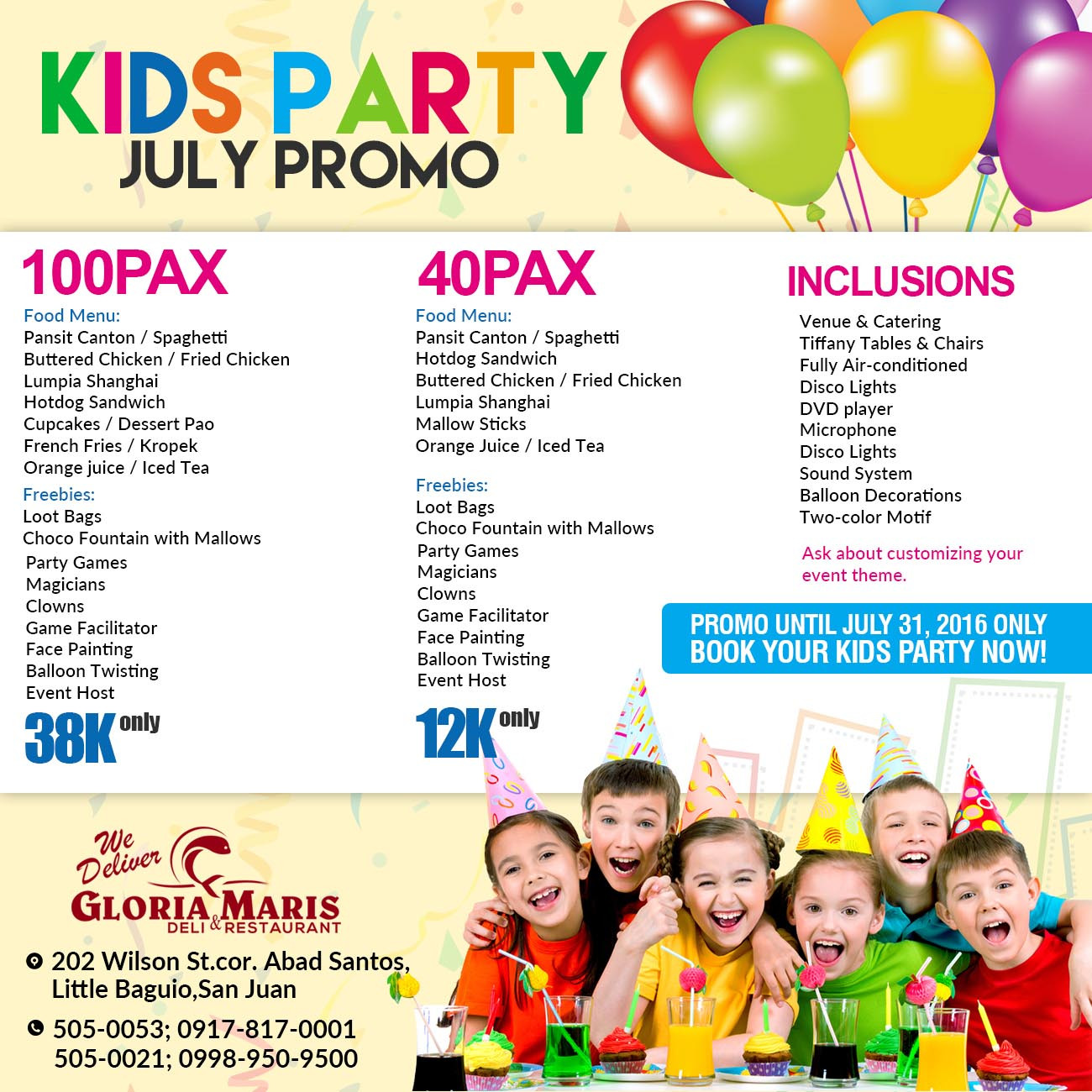 Kids Birthday Party Packages
 Debut Party Venue & Catering AFFORDABLE ALL IN PACKAGES