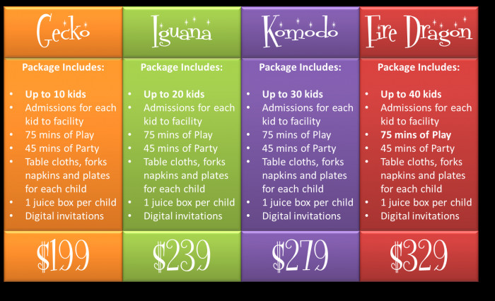 Kids Birthday Party Packages
 LEAPIN LIZARDS