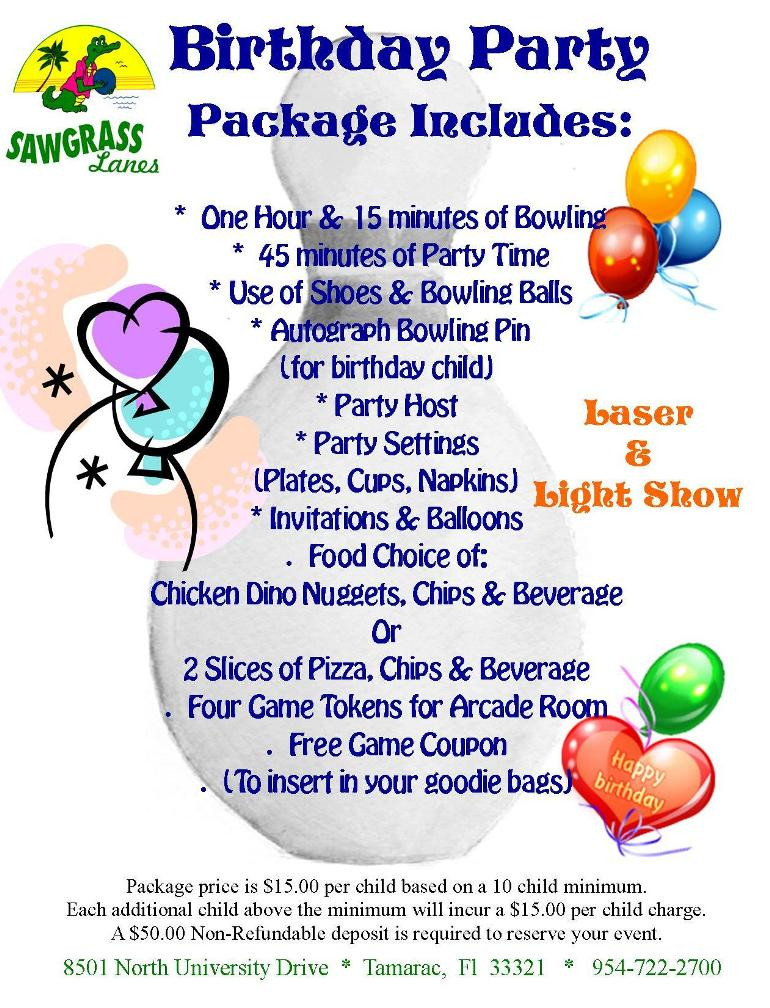 Kids Birthday Party Packages
 Wel e to Sawgrass Lanes