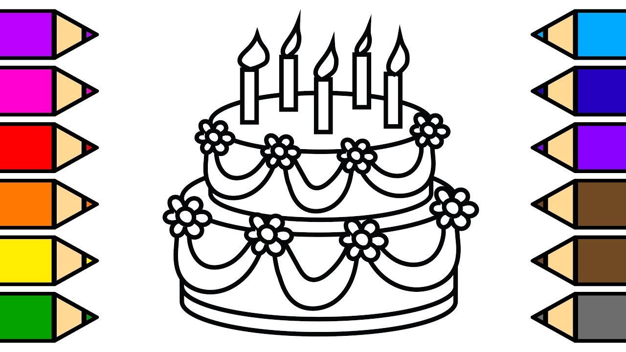 Kids Coloring Clipart
 Colouring Birthday Cake w glitter paint