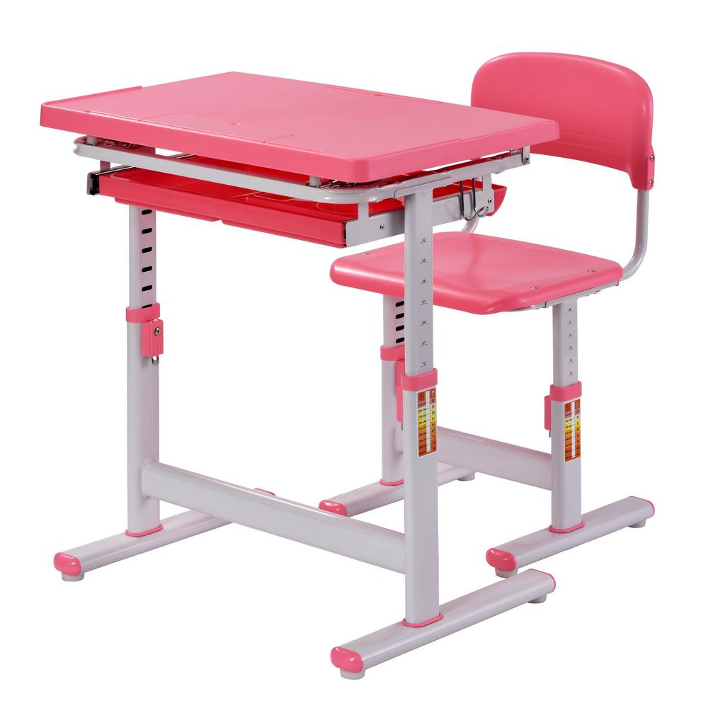 Kids Desk And Chair
 Muscle Rack 2 Piece Pink Ergonomic Adjustable Kids
