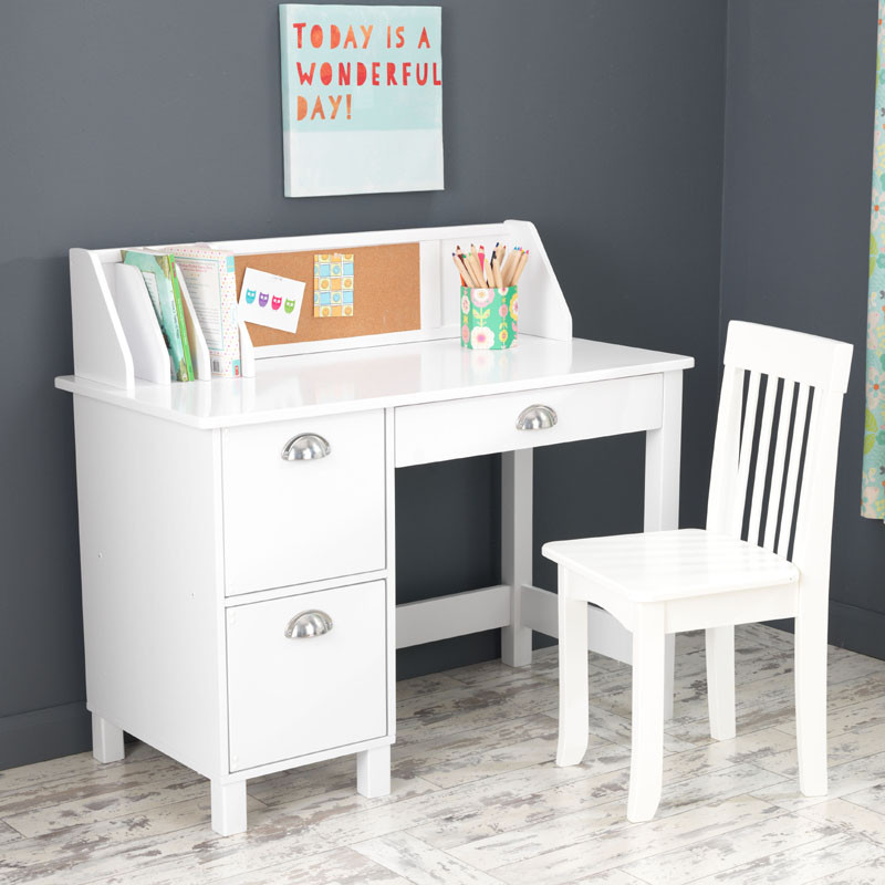 Kids Desk And Chair
 Study Desk with Drawers White by KidKraft