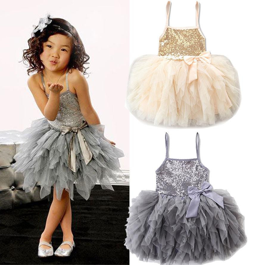 Kids Girls Party Dresses
 2017 New Sequins Kids Girls Lace Tulle Bowknot Tutu Dress