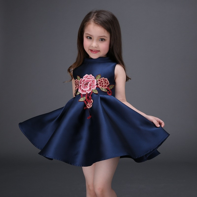 Kids Girls Party Dresses
 Girl Dress with Flower Embroidery 2017 Sleeveless Party