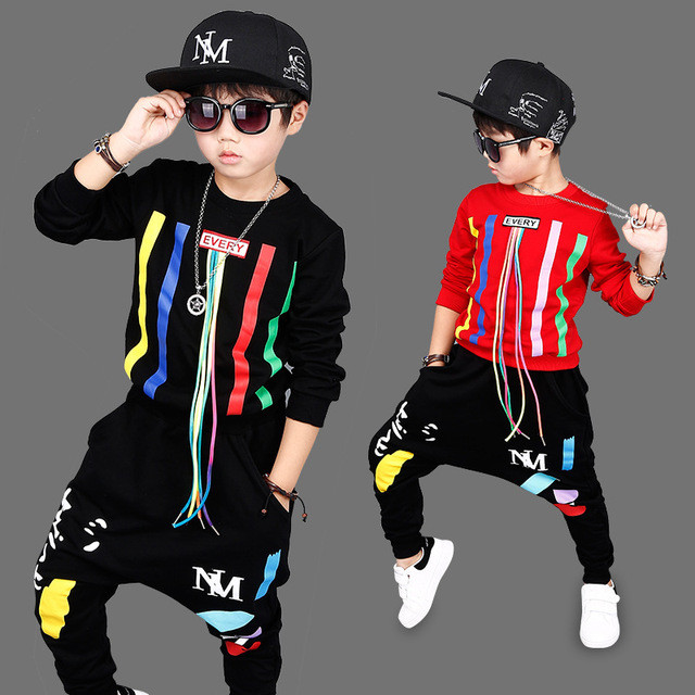 Kids Hip Hop Fashion
 2017Autumn Boys Hip Hop Clothing Set Kids Color Bars