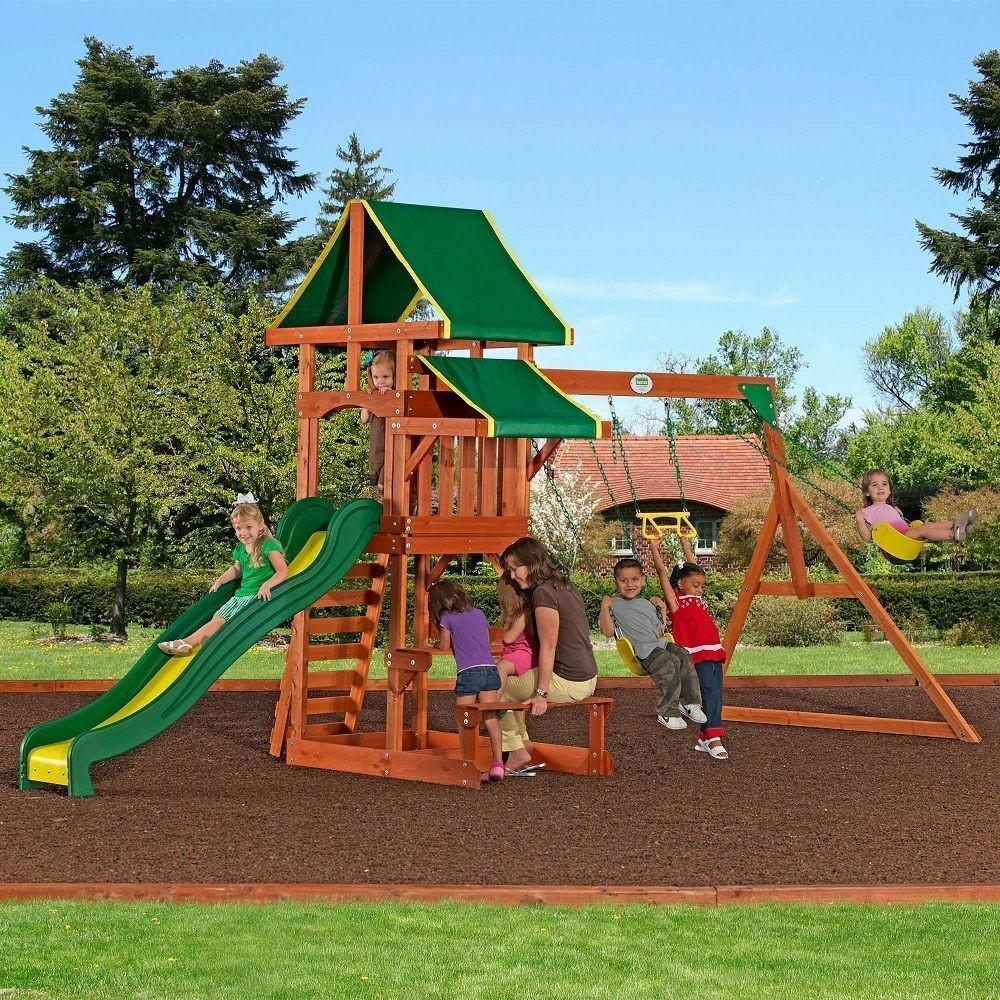 Kids Outdoors Playground
 Outdoor Playground Playset Wooden Swing Set Slide Backyard