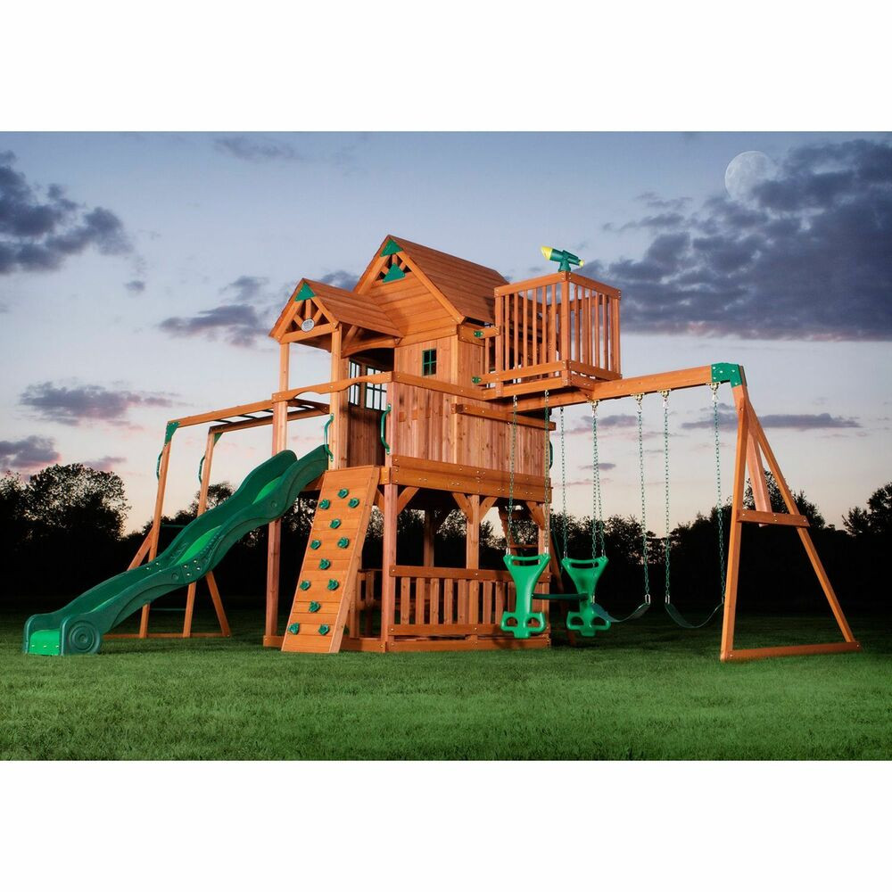 Kids Outdoors Playground
 NEW BIG 9 KID Cedar Wood Fort Playground Slide Monkey Bars