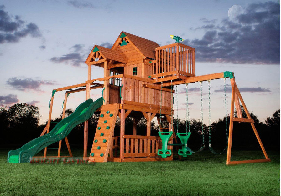 Kids Outside Swing Set
 Outdoor Wooden Swing Set Toy Playhouse PlaySet with Slide