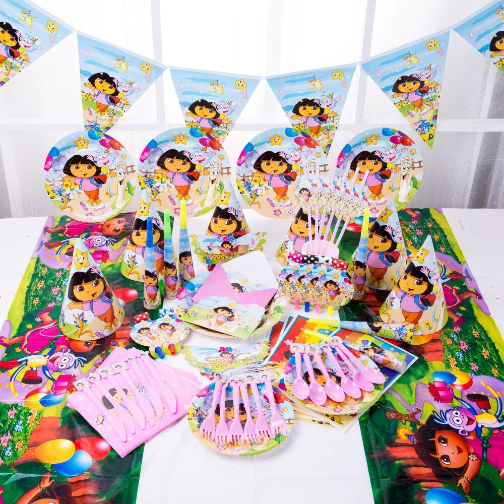 Kids Party Supplies Wholesale
 Luxury Dora happy birthday Kids Party Decoration Set