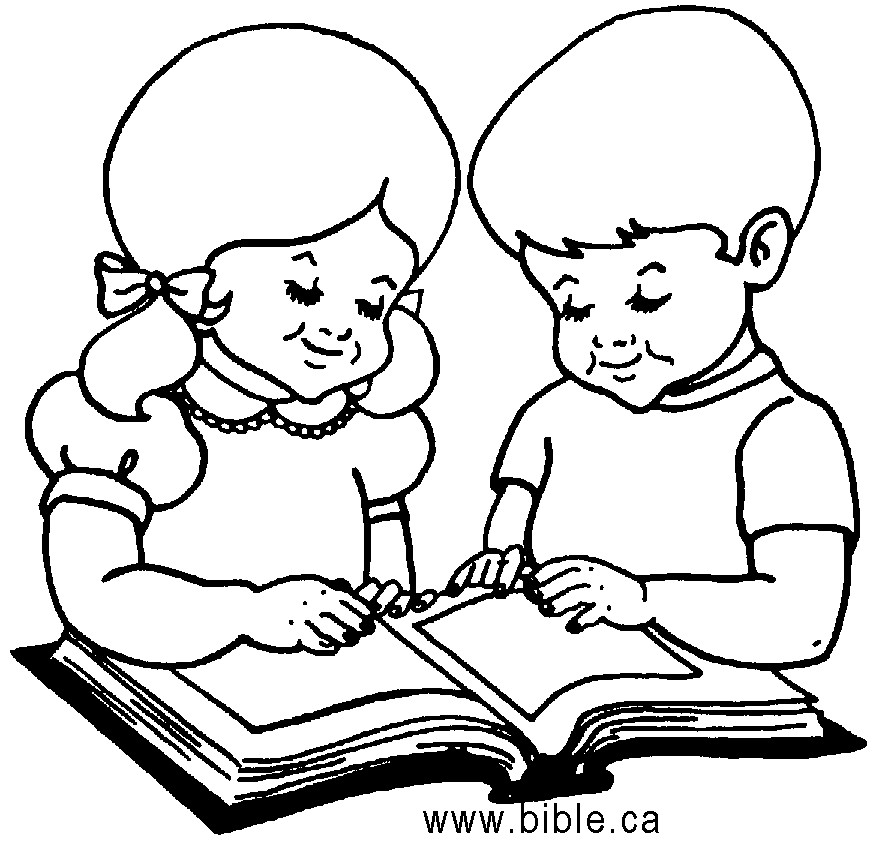 Kids Reading Coloring Pages
 children reading a book