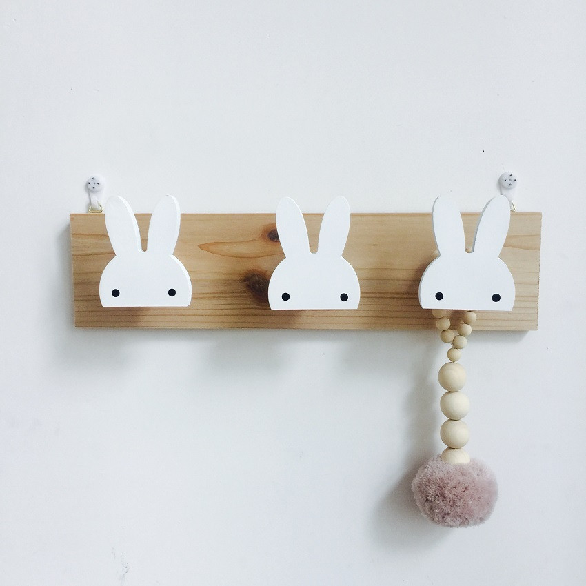 Kids Room Hooks
 Cute wooden bunny hook rail for kids room wall decorate