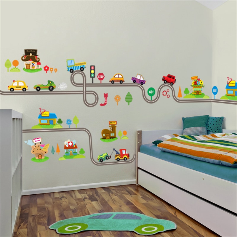 Kids Room Murals
 Cartoon Cars Highway Track Wall Stickers For Kids Rooms