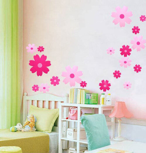 Kids Room Wall Design
 Pink Flowers Wall Stickers Girl Kids Room Nursery Decor