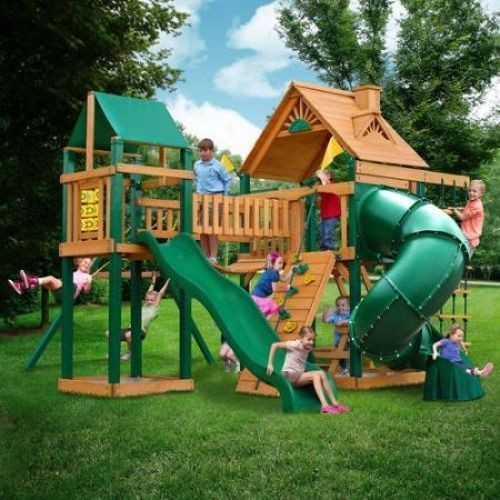 Kids Slide And Swing
 Outdoor Wooden Swing Set Back Yard PlayGround Playset