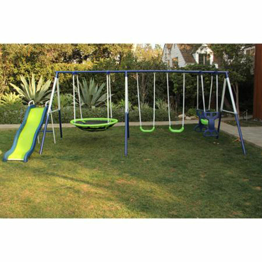 Kids Slide And Swing
 Swing Set Playground Metal Swingset Backyard Playset
