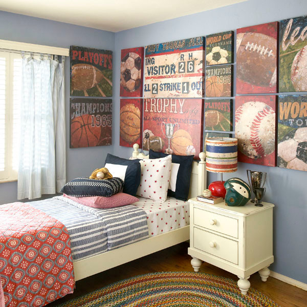 Kids Sports Room
 Vintage Sports Themed Boy s Bedroom Traditional