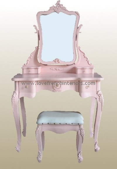 Kids Vanity Table
 Rose Pink French Dressing Table Mirror and Stool