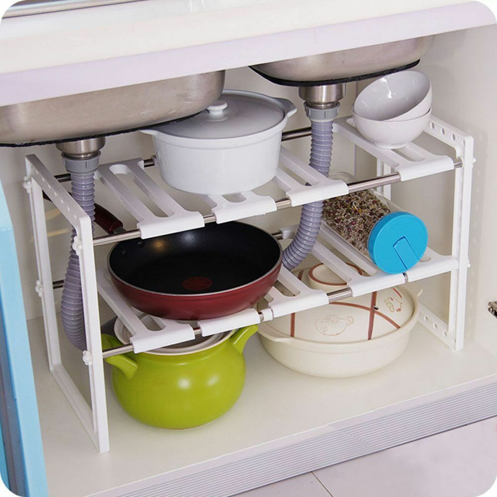 Kitchen Cabinet Shelf Organizer
 Under Sink 2 Tier Expandable Adjustable Kitchen Cabinet