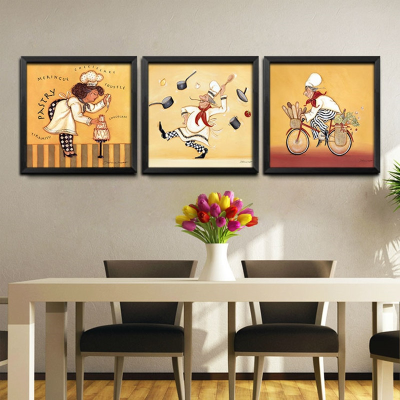 Kitchen Canvas Wall Art
 Frameless Modern cartoon chefs canvas prints restaurant