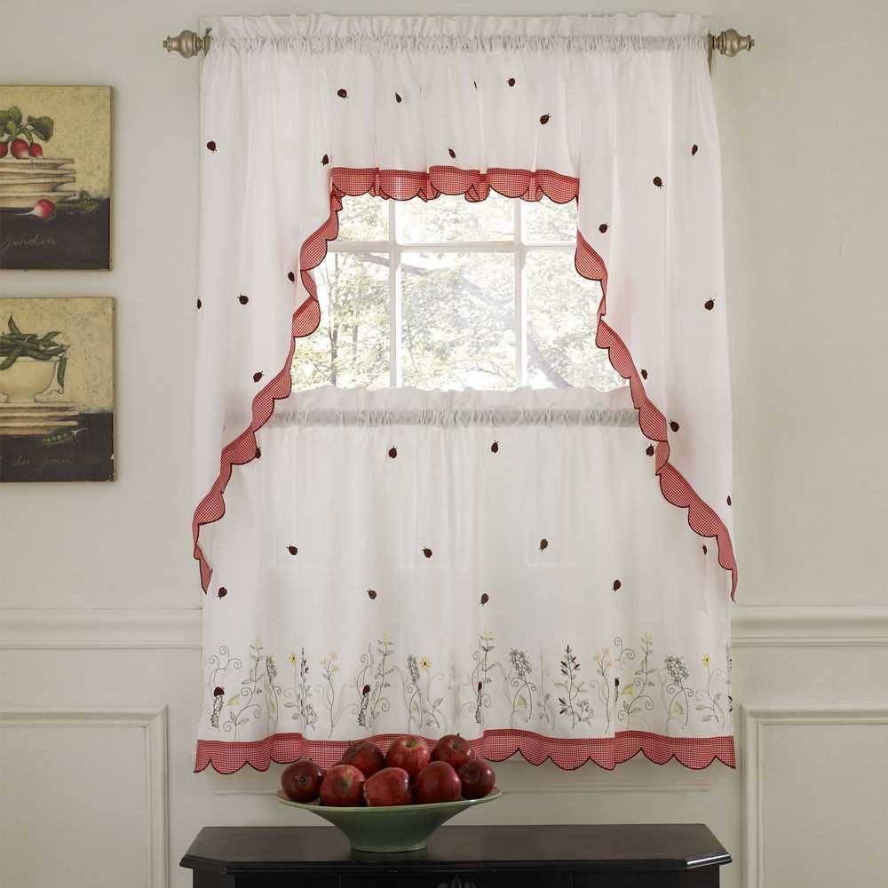 Kitchen Swags Curtains
 Embroidered Ladybug Meadow Kitchen Curtains Choice of