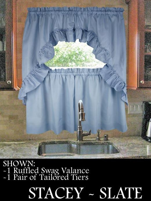 Kitchen Swags Curtains
 Stacey Solid Color Ruffled Swags Kitchen Curtains Pair