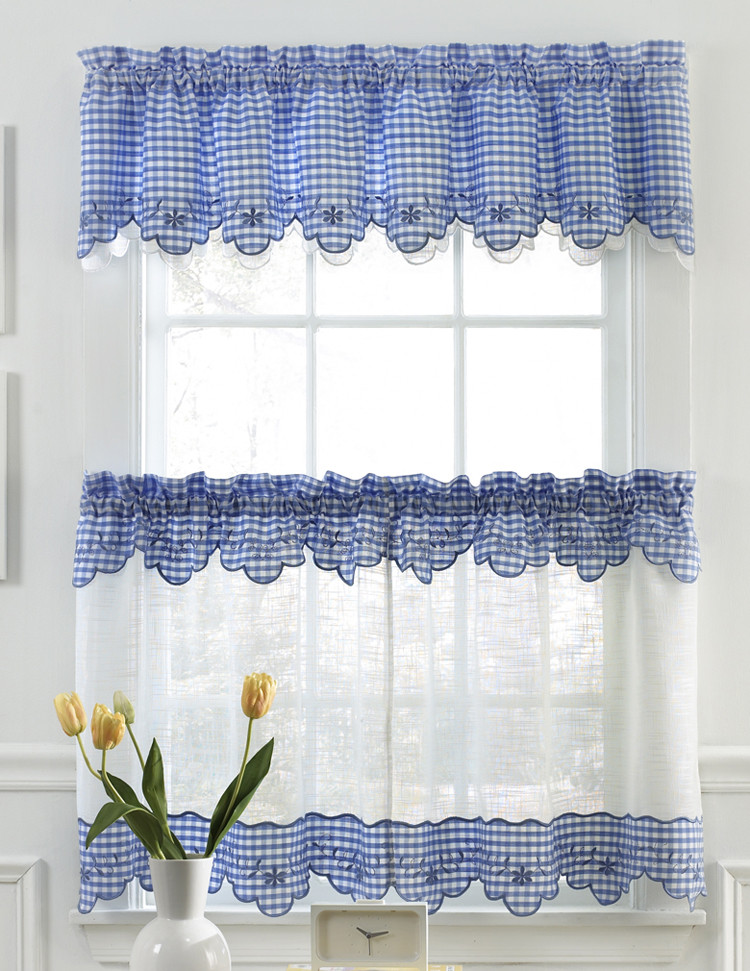 Kitchen Swags Curtains
 Provence Kitchen Curtains Blue Lorraine Sheer