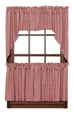 Kitchen Swags Curtains
 Red Check Gingham Cafe Curtains Tier Set Valance Swags