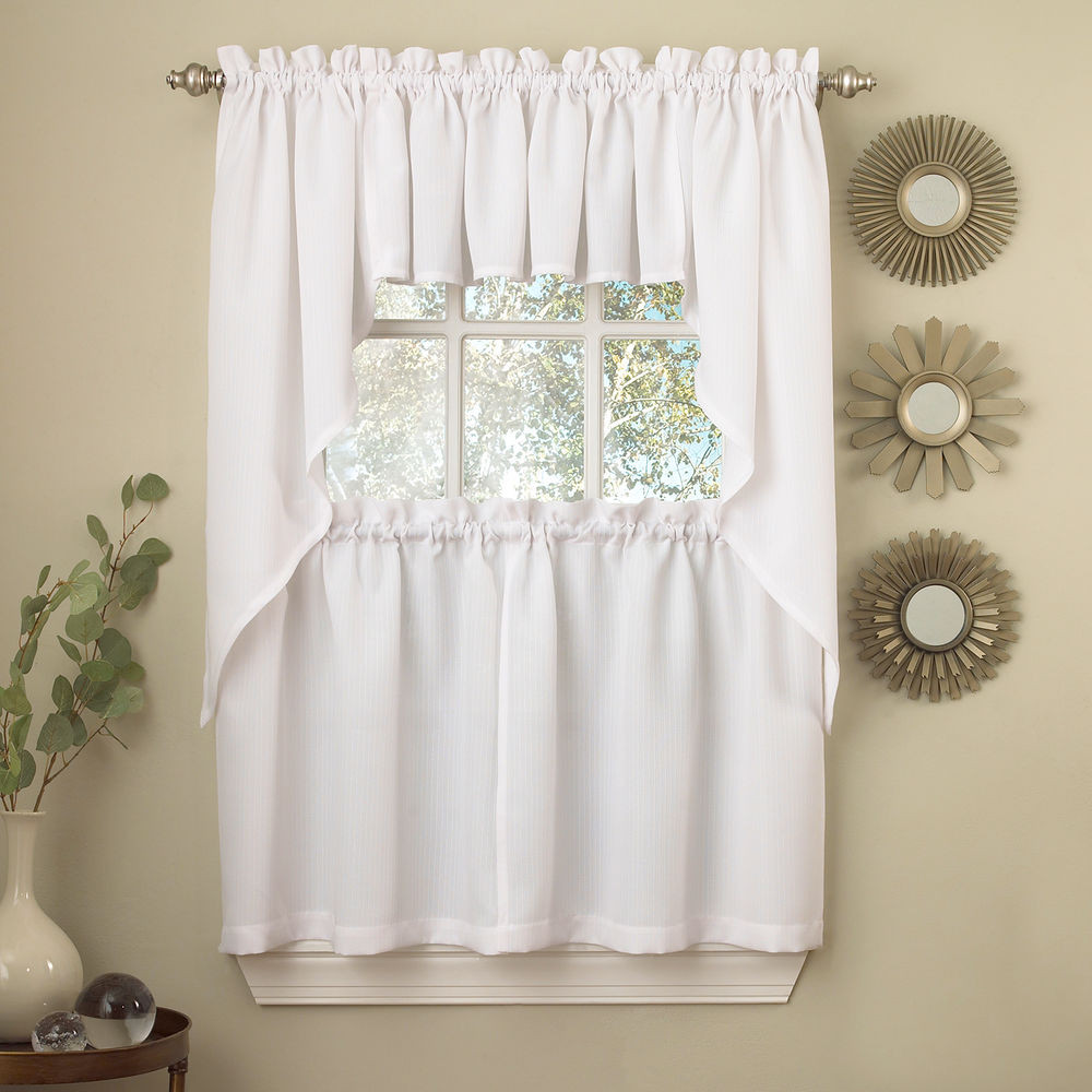 Kitchen Swags Curtains
 White Solid Opaque Ribcord Kitchen Curtains Choice of