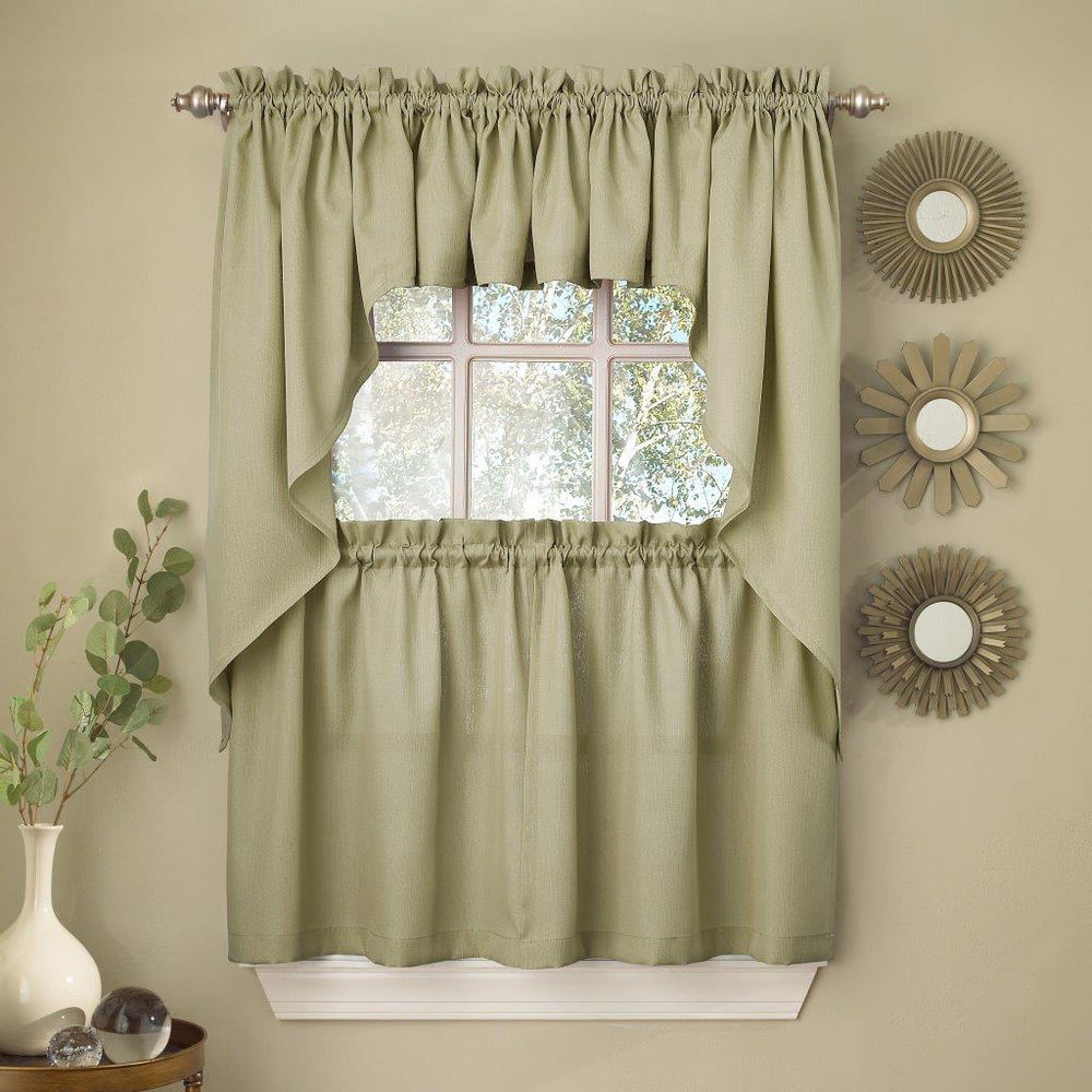 Kitchen Swags Curtains
 Sage Solid Opaque Ribcord Kitchen Curtains Choice of