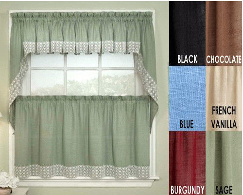 Kitchen Swags Curtains
 Salem Kitchen Curtain 6 colors Tiers Swags Valances