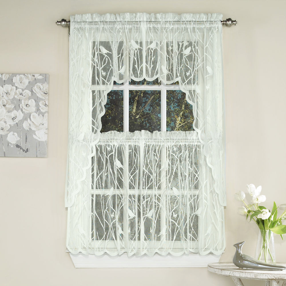 Kitchen Swags Curtains
 Knit Lace Bird Motif Kitchen Window Curtain Tiers Swags