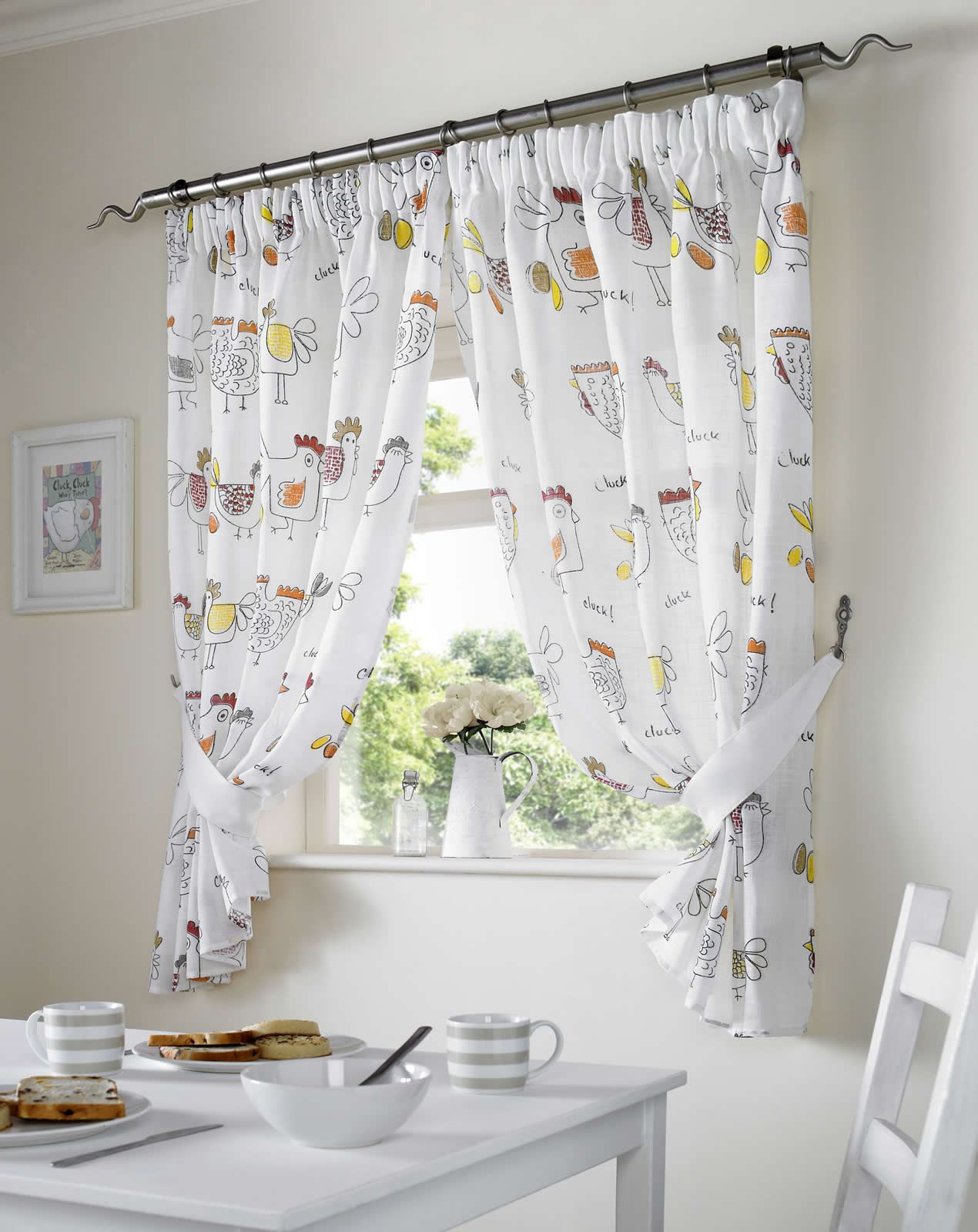 Kitchen Swags Curtains
 CHICKENS ROOSTER COUNTRY STYLE KITCHEN CURTAIN SET WINDOW