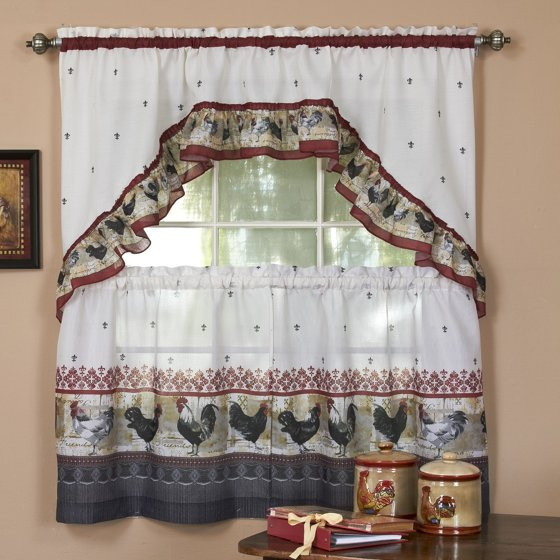 Kitchen Swags Curtains
 Country Rooster Kitchen Curtain Tier & Swag Set 24 in