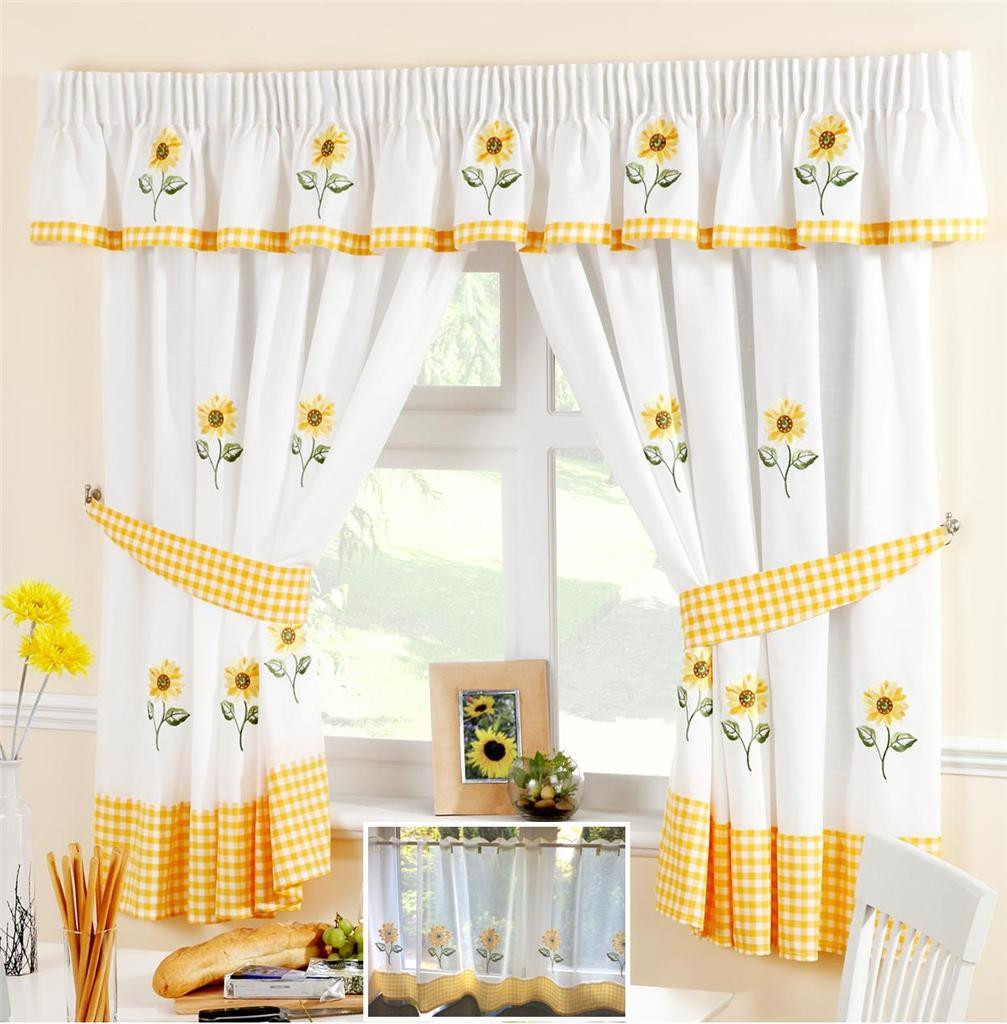 Kitchen Swags Curtains
 SUNFLOWER YELLOW & WHITE VOILE CAFE NET CURTAIN PANEL