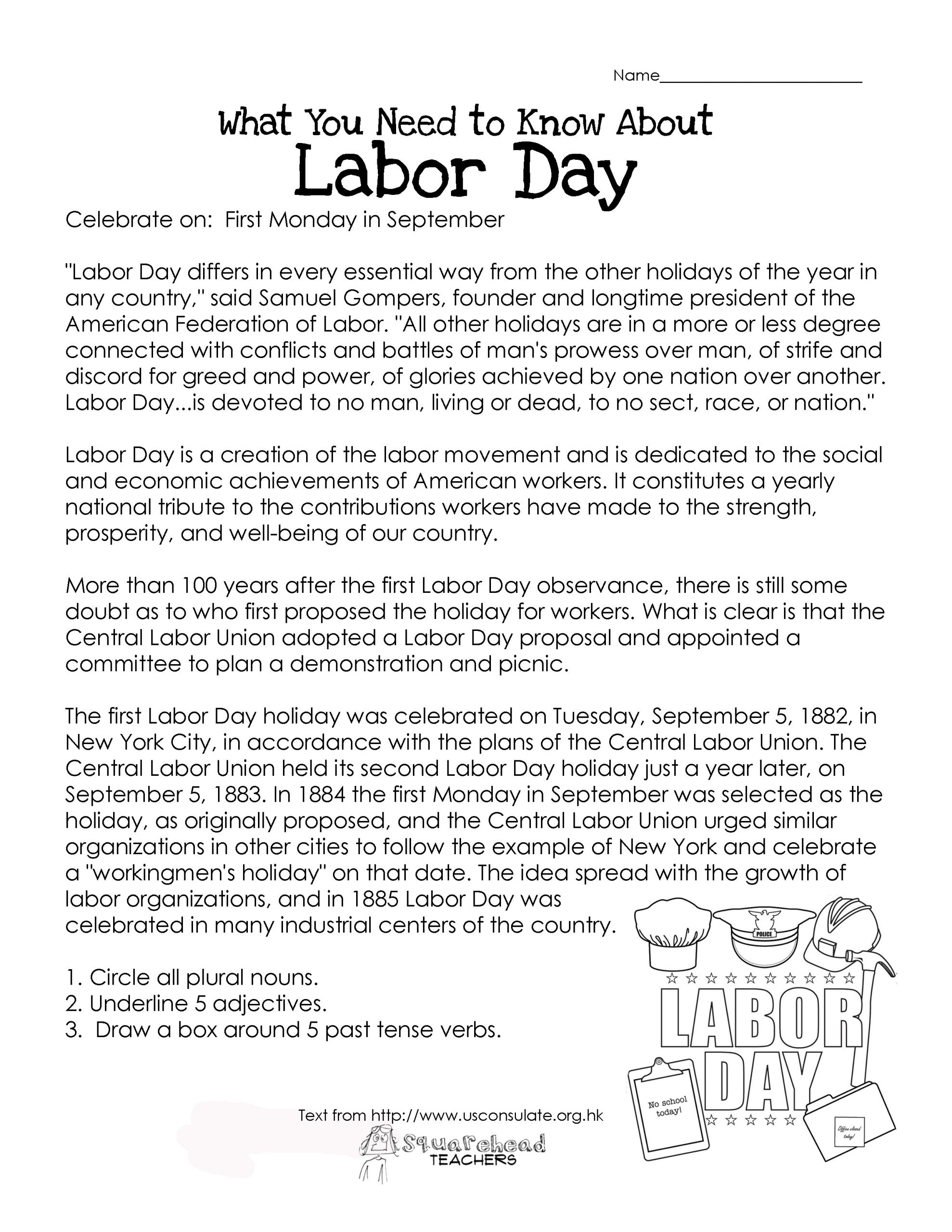 Printable Labor Day Activities For Kindergarten